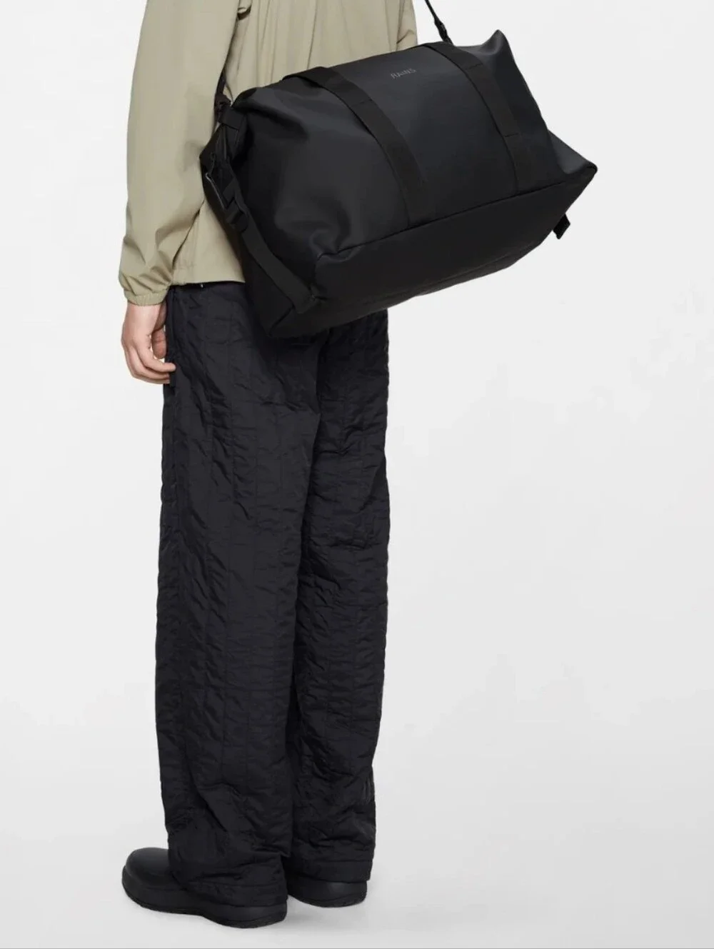 Rains Black Waterpeoof Unisex Duffel Bag with Webbed Handles